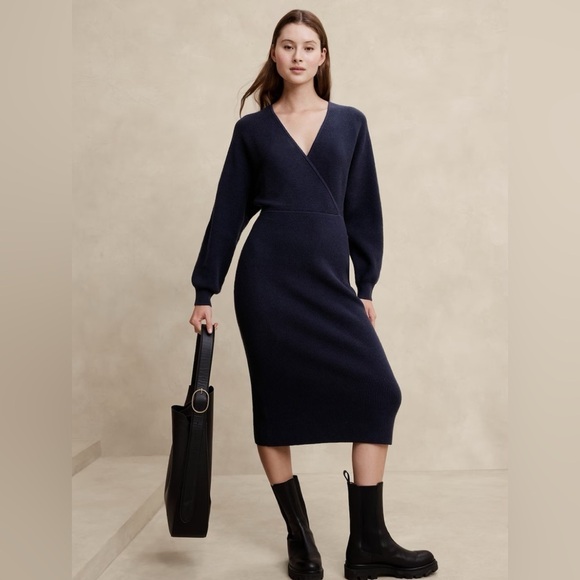 NWT! Banana Republic Purple Overlap-Neck Midi Sweater Dress - Multiple🧤 - Picture 4 of 6